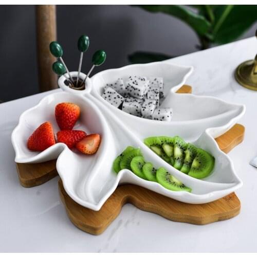 Creative Ceramics Leaf Snack Plate Decorative Bamboo Epergne Fruit Serving Tray Candy Dinnerware Fries Afternoon Tea Supplies