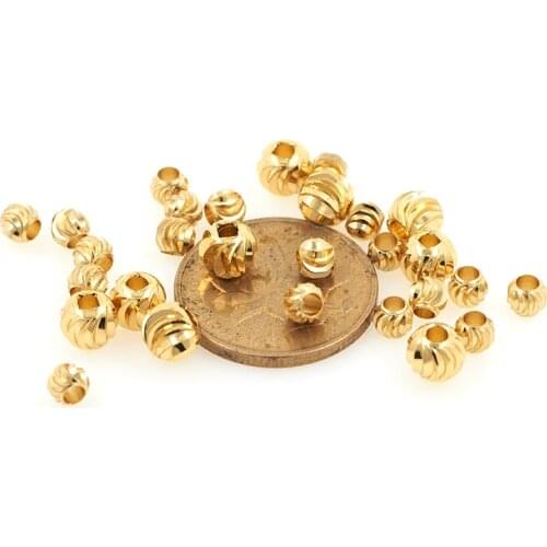 10PCS Round Beaded Exquisite Gold-Plated Bracelet Necklace Loose Bead Accessories DIY Jewelry Production Supplies