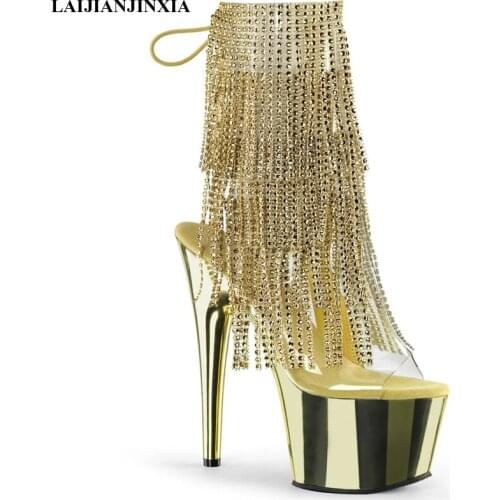 LAIJIANJINXIA New Sexy Women 17cm High Heels Nightclub Ankle Boots 7cm Platform Shoes Dancing Shoes Fashion Womens Boots