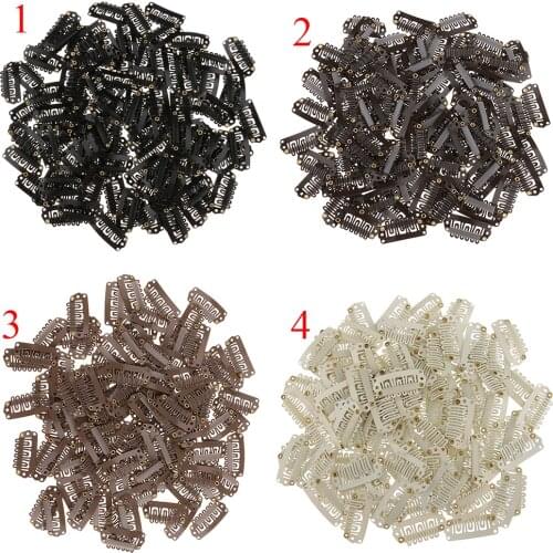 100pcs 28mm Metal Snap Clips for Hair Extensions Clip-on Wig Wigs Weft Hairpiece U Shape Metal Clips