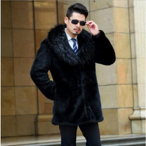 Autumn faux mink leather jacket mens casual coats winter thicken warm fur leather coat men big fur collar jackets fashion black