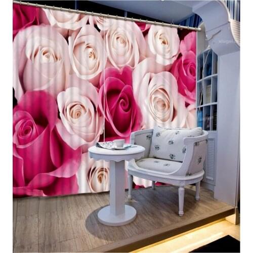 Custom any size Blackout Shade Window Curtains White Red Rose Curtain Decoration Window Curtain Living Room