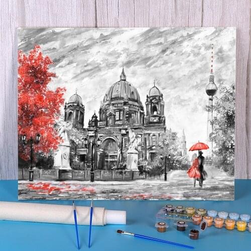 Landscape Street Coloring By Numbers Painting Package Oil Paints 50*70 Canvas Painting Home Decoration For Kids Art