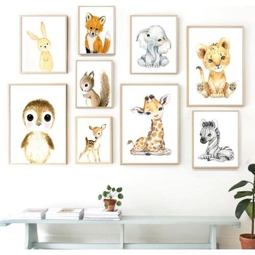 Cute Animal Lion Elephant Fox Tiger Wall Art Canvas Painting Nordic Posters And Prints Nursery Wall Pictures Kids Room Decor