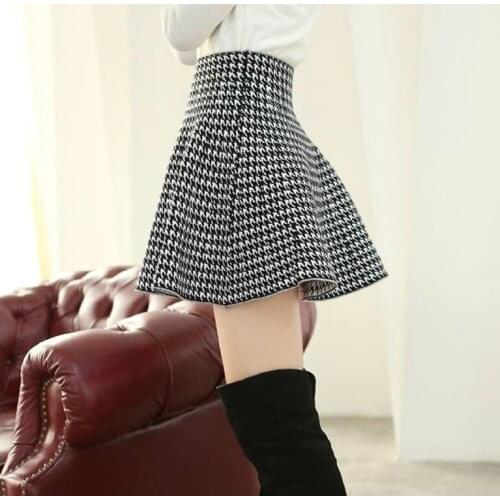 2016 new spring bubble beauty all-match Houndstooth skirt umbrella skirt waist skirt body backing