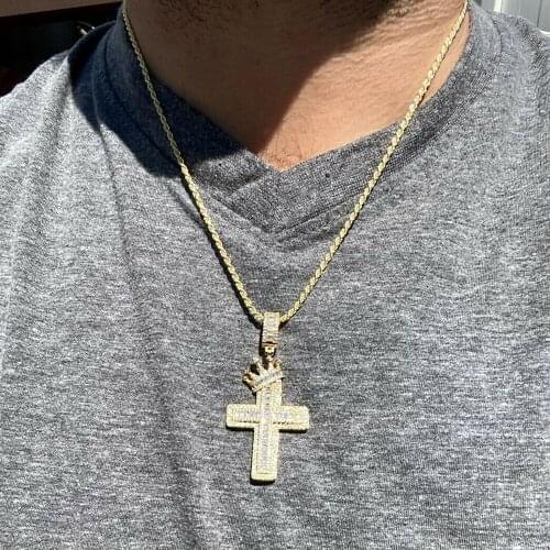 New Arrived Sparking Clear 5A Cubic Zirconia CZ Cross Pendant Necklace Iced Out Bling Hip Hop Women Girls Box Chain Jewelry