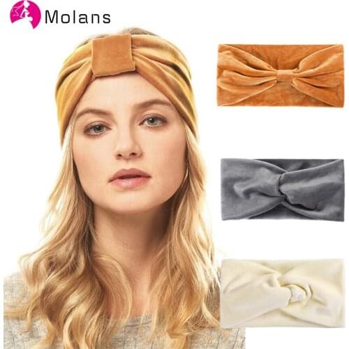 Molans New Autumn Velvet Knot Headbands Bowknot Solid Cross Knotted Women Hairbands Wide Bow Elegant Soft Velvet Headbands