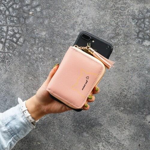 New Womens Wallet Tassel Zipper Coin Purse Female Short Cartoon Print Pouch Card Holder Ladies Solid Color Mini Clutch Bag