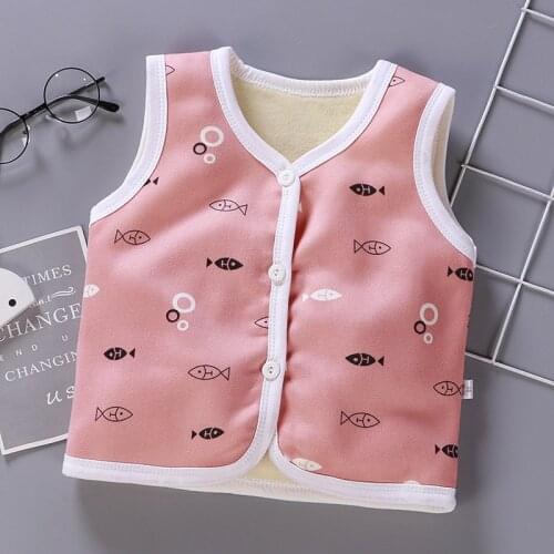 2020 Autumn Winter Baby Kids Children Warm Fleece Vest Boys Girls Print Vest