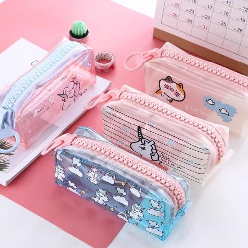 Transparent Silicone Unicorn Pencil Case Large Zipper Kawaii Pencil Box Unicornio Pink Girl School Supplies Cute Estuche Escolar