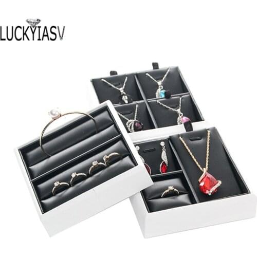PU Leatherette Ring Jewelry Display Tray Necklace Pendant Earrings Stud Suit Jewelry Box Multi-functional Storage Tray Showcase
