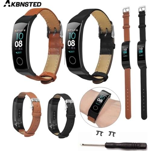 AKBNSTED Slim Genuine Leather Watch Wistband For Huawei Honor Band 5/4 Smart Watch Replacement Watch Band Strap For Honor Band