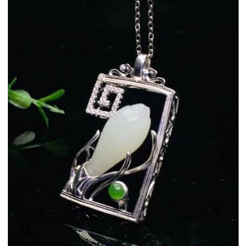 S925 Silver Chinese Hand-carved Hetian Jade Gourd Inlay Zircon Pendant Necklace Lucky Amulet Fine Jewelry gift