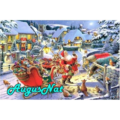 Santa claus diamond painting christmas cards winter embroidery diamant rhinestone oil painting snow cottages canvas paint stags