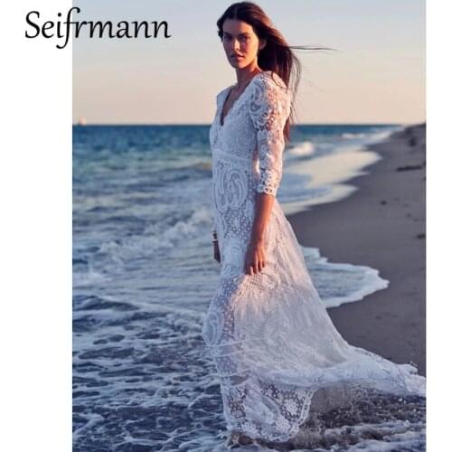 Seifrmann New 2021 Autumn Women Fashion Designer Party A-Line Dress Half Sleeve High Waist White Print Lace Long Dress Vestidos