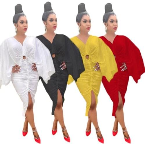 Zoctuo Sexy Club Dress Deep V Solid Flying Sleeve Casual Dresses For Women Hollow Out Slim Party Wear Fashion Vestidos Autumn