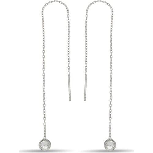 Aykat Tek Stone Silver Chain Earrings