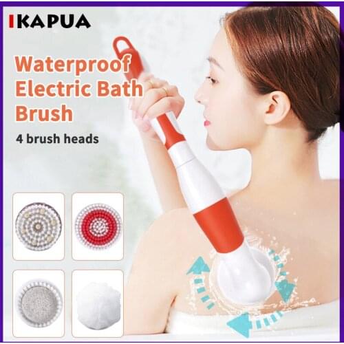 Interchangeable Electric Bath Brush Massager Back-Rubbing Brush Long Handle Spinning Body Cleaning Spa Massage Shower Brush Sets