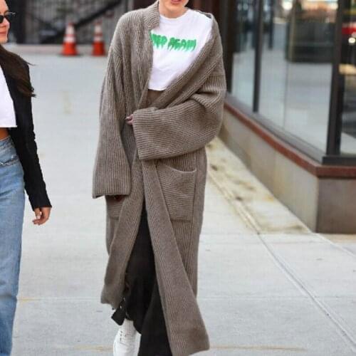 Loose Long Coat Plus Size Sweater Pocket Turn Down Collar Knit Women Tops Cardigan Autumn Winter Sweaters Cardigan Knitted LZ003