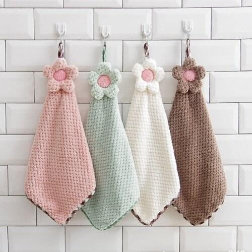 Coral Velvet Hand Towel Pineapple Grid Cartoon Hanging Hand Towel Bathroom Kitchen Dishwashing Thickened Absorbent Creative Rag