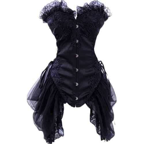 Vintage Corset Underbust Body Shaper Women Body Slimming Chest Harness Chest Compression Vest F0444 Black with Rivets Lace Decor