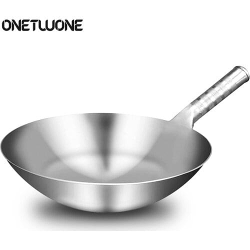Stainless Steel Wok 1.8mm Thick High Quality Chinese Handmade Wok Traditional Non Stick Rusting Gas Wok Cooker Pan Cooking