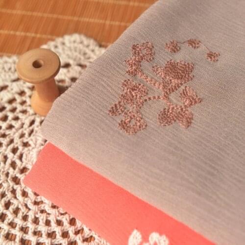 High quality pleated rayon tissu Brown grey orange embroidery fabrics Robe dress clothing tissu