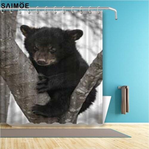 Black Bear On the Tree Bathroom Curtain Cute Animal Waterproof Shower Curtain Polyester Fabric Bath Curtain Shower Sets