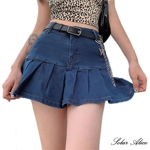 Free Shipping 2021 Womens Summer New Denim Skirt Two Pieces Anti-glare Stretch Youth Short Skirt