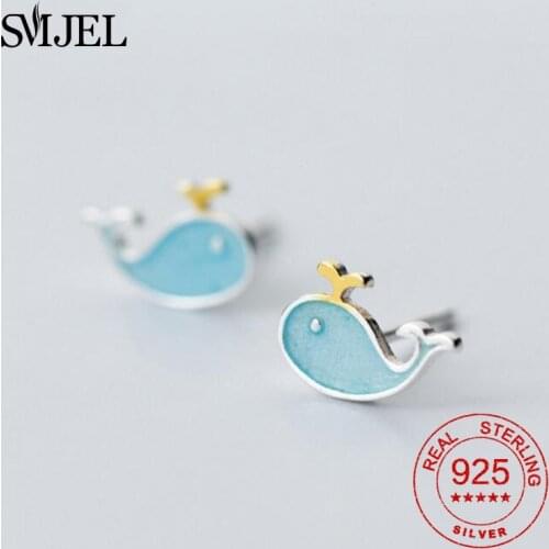 SMJEL 925 Sterling Silver Whale Stud Earrings Christmas Gifts Fashion Fish Earrings for Women Girl Cute Animal Jewelry Gifts