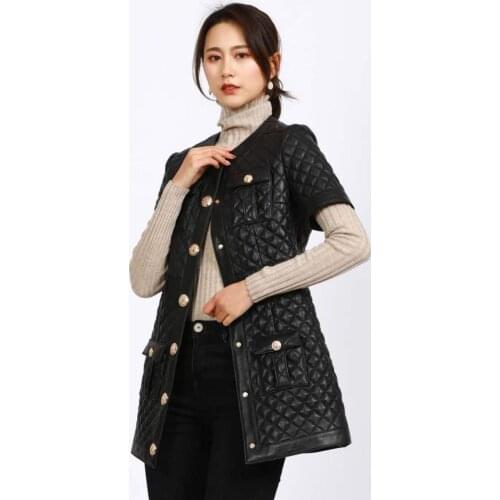 Spring Autumn Women High quality Sheepskin Genuine leather O-neck coat C416