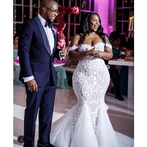 Plus Size African Mermaid Wedding Dresses Vestido de Noiva Off Shoulder Lace Bridal Gowns Custom Made Robe De Mariage
