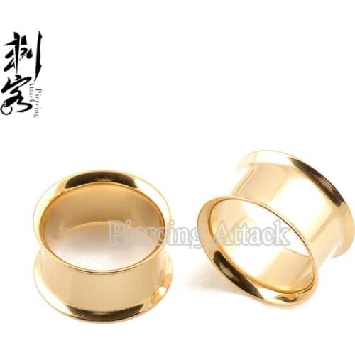 Gold Double Flared Plug 2.5mm-16mm Cheap Ear Plug Mixed Sizes Body Jewelry Free Shipping