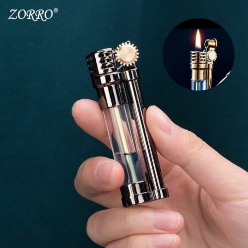 Fashion Transparent Oil Tank Small Kerosene Lighter Creative Old Fashioned Grinding Wheel Portable Pendant Metal Cigar Lighter