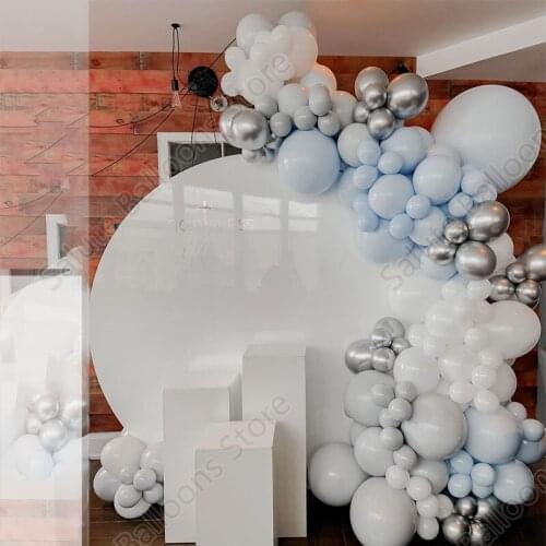 131PCS White Silver Gray Double Maca Blue Garland Weddingdecoration Balloon Arch Birthday Showershower Birthday Decoration