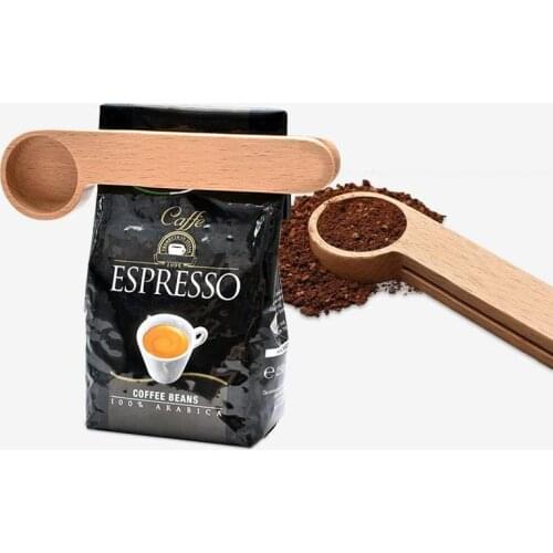 50pcs 16cm 2 in 1 Wooden Coffee Scoop and Bag Clip Solid Beech Wood Measuring Spoon Coffee Bags Sealer Suitable SN3896