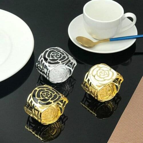 Kitchen Table Decoration Accessories Cloth Gold Silver Peony Napkin Buckle Ring 2pc/lot