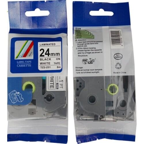 Free shipping 24mm black on white compatible brother tze tape for p touch label tape maker tze 251 tze-251 tze251
