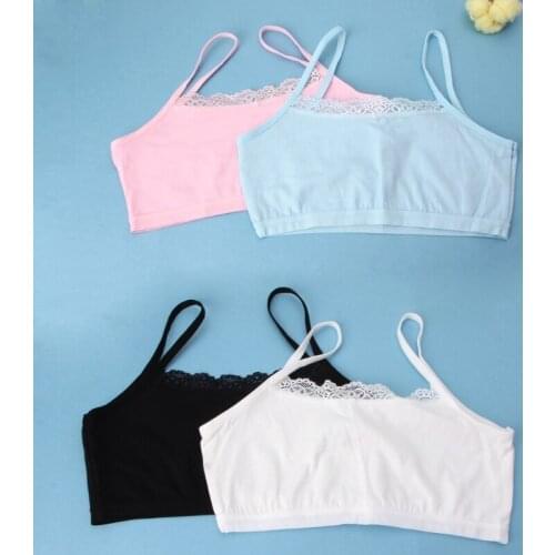 New Hot 1 Pc Girl Underwear Lace Bras Cotton Camisoles Sports Bra Top For Teens Training Bra 4 Colors Top Quality