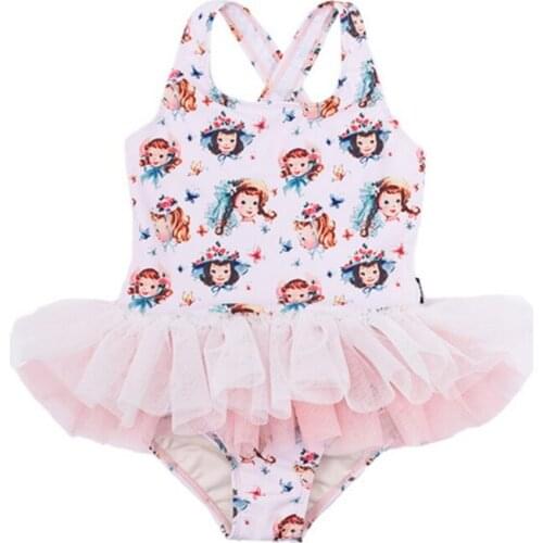 Baby Girls Swimwear Kids Cute Gauze Tutu Swimsuits Unicorn Swan Print Hawaii Swimming Wear Children Beach Clothes WN003