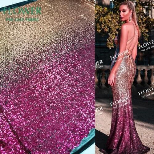 Elastic Sequins Net Lace Fabrics Stretch Laces For African Wedding Prom Dress Sewing Laces Material Gradient Sequined Net Fabric