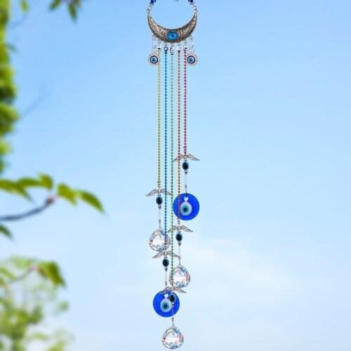 H&D Hanging Crystal Blue Evil Eye with 20mm Crystal Glass Balls Prism Rainbow Maker Window Ornament Fengshui Home Garden Decor