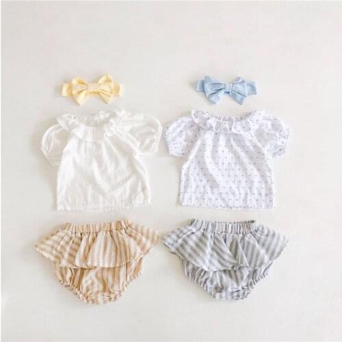 Summer Set Newborn Baby Clothing Set Cotton Breathable Ruffles Lace Shorts Sleeve Shirt+Skirt Pants for Toddler Girls Clothing