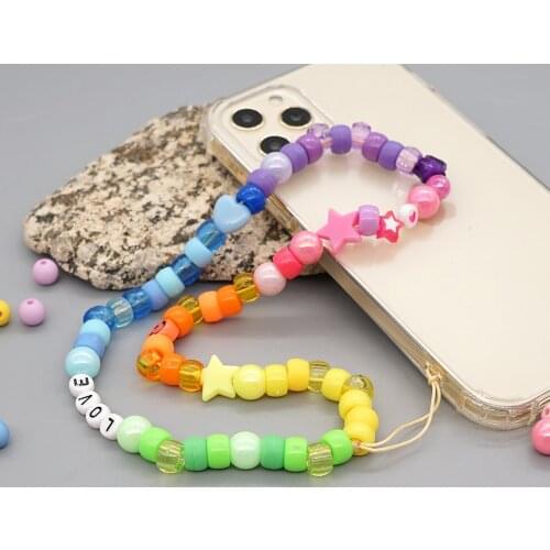 LOVE Letter Round Beads Five-pointed Star Mobile Phone Strap Hand-made Hanging Letter Wrist Anti-lost Personalized Phone Chain