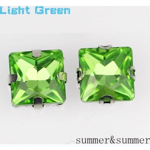 Square Light green Crystal Glass Sewing Rhinestones Claw DIY Womens Shose and Wedding Dresses 20pac/piece