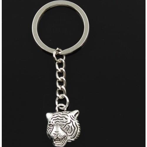 Fashion 30mm Key Ring Metal Key Chain Keychain Jewelry Antique Silver Color Plated Angrily Tiger Head 23x17mm Pendant