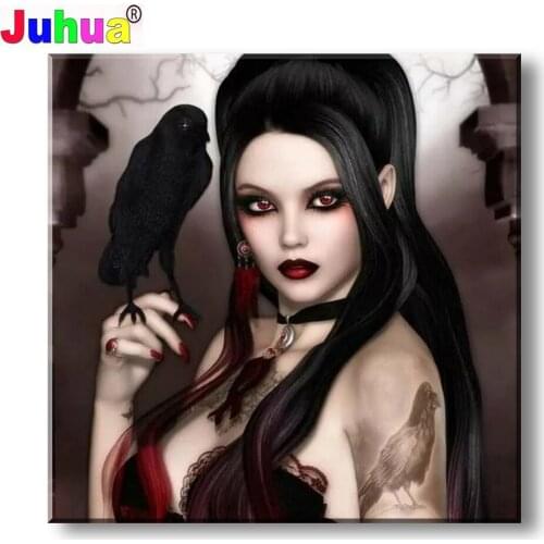 Gothic Woman Crow mosaic 5d diy diamond painting cross stitch full square round drill rhinestone embroidery kits Portrait Gift