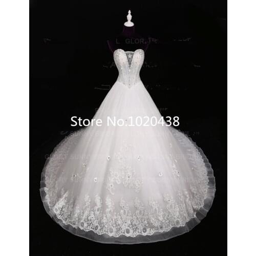 2016 New Collection Own Design Strapless Lace Appliques Crystal Beading Luxury Design Small Flowers Custom Made Wedding Dress