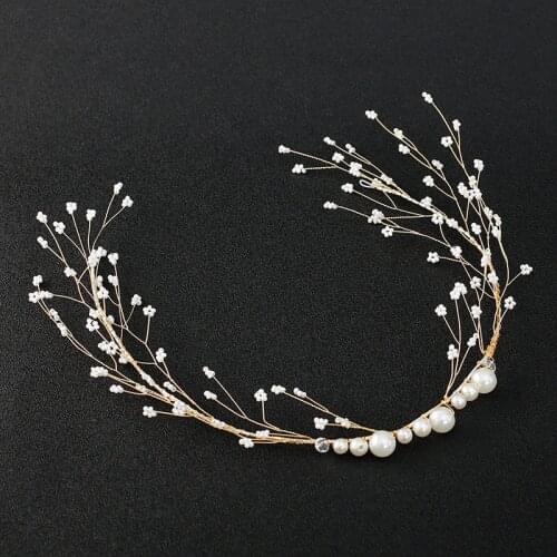 Sweet beaded pearl headbands Bride soft chain wedding hair hoop simple pearl women hair decoration brides wedding