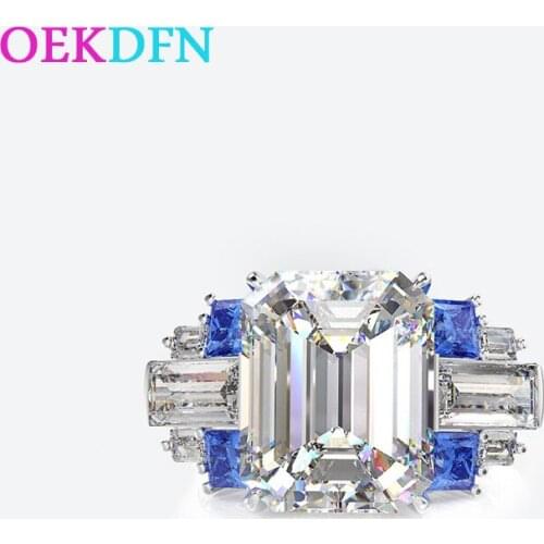OEKDFN Brand S925 Sterling Silver Ring For Women Big 8*10MM White Citrine Ruby Sapphire Gemstone Wedding Jewelry Enagement Rings